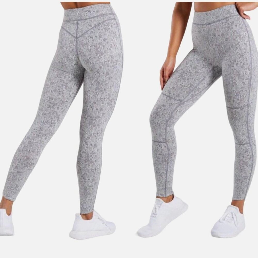 Gymshark Women's Leggings Dry Moisture Fleur Texture Heather Gray Marl | Small S